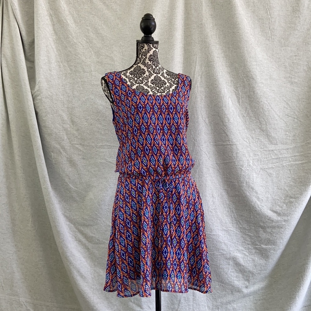 BeBop Blue and Red Geometric Mini Dress